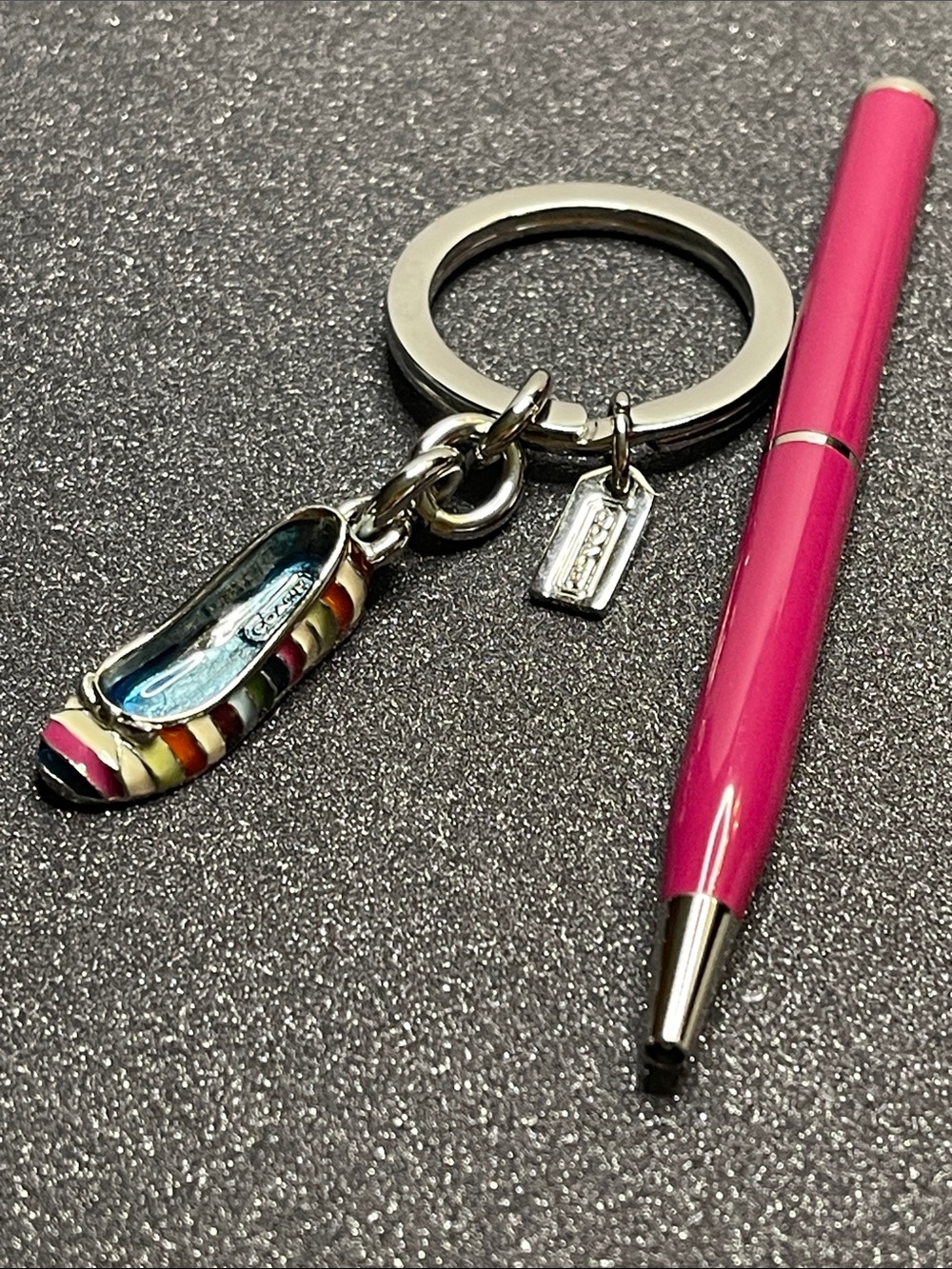 Coach Legacy Striped Enamel Ballet Flat Keychain and Coach Pen